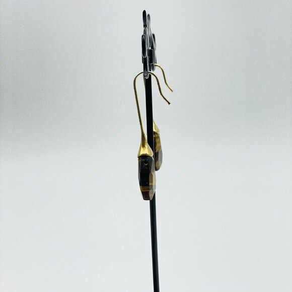 Simulated Tigers Eye Earrings Gold Tone Faceted Boho Festival Party Hippie - Picture 6 of 8